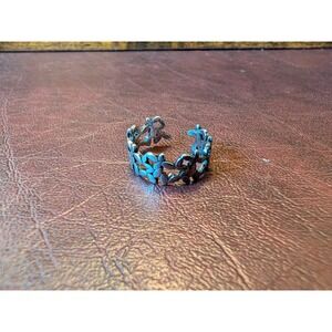 Size 7.5 Sterling Silver 925 Flower Band Ring Adjustable‎ Boho Statement